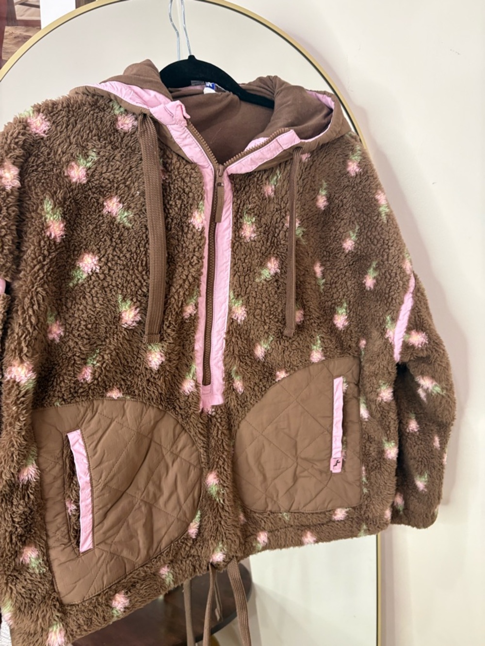 Joylab brown floral  Brown & Pink Sherpa Hoodie Jacket - Picture 4 of 7